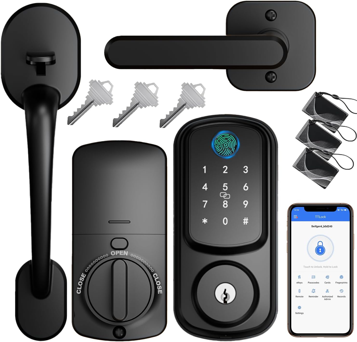 Keyless Entry Door Lock with Handle Set, Keyless Entry Deadbolt with Handle Set, Smart Locks for Front Door Alexa Fingerprint Auto Lock, Black