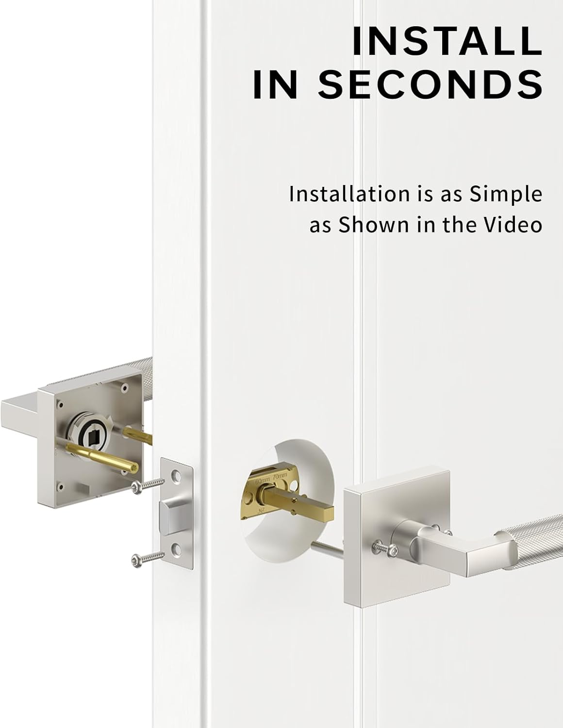 Asidrama 1 Pack Brushed Satin Nickel Passage Door Handles, Door Lever with Door Knobs Indoor for Bedroom or Bathroom, Heavy Duty Door Handles Interior with Locks for Left Right Sided Doors