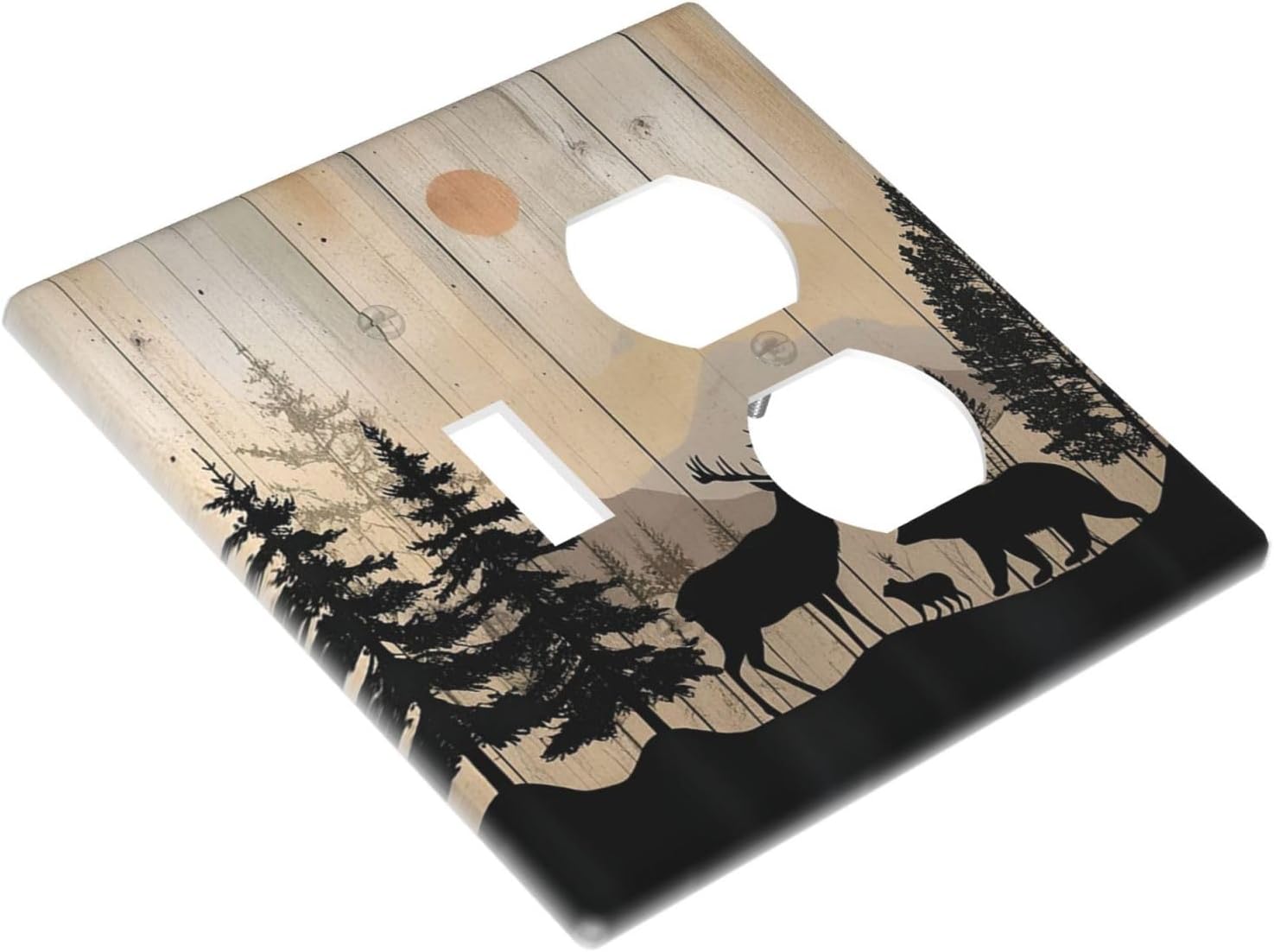 Wallplates Wood Board Wildlife Cute Bear Deer Forest Rustic 1 Toggle 1 Duplex Switch Plate Electrical GFCI Faceplate Decorative Light Switch Covers for Bathroom Farmhouse Decor