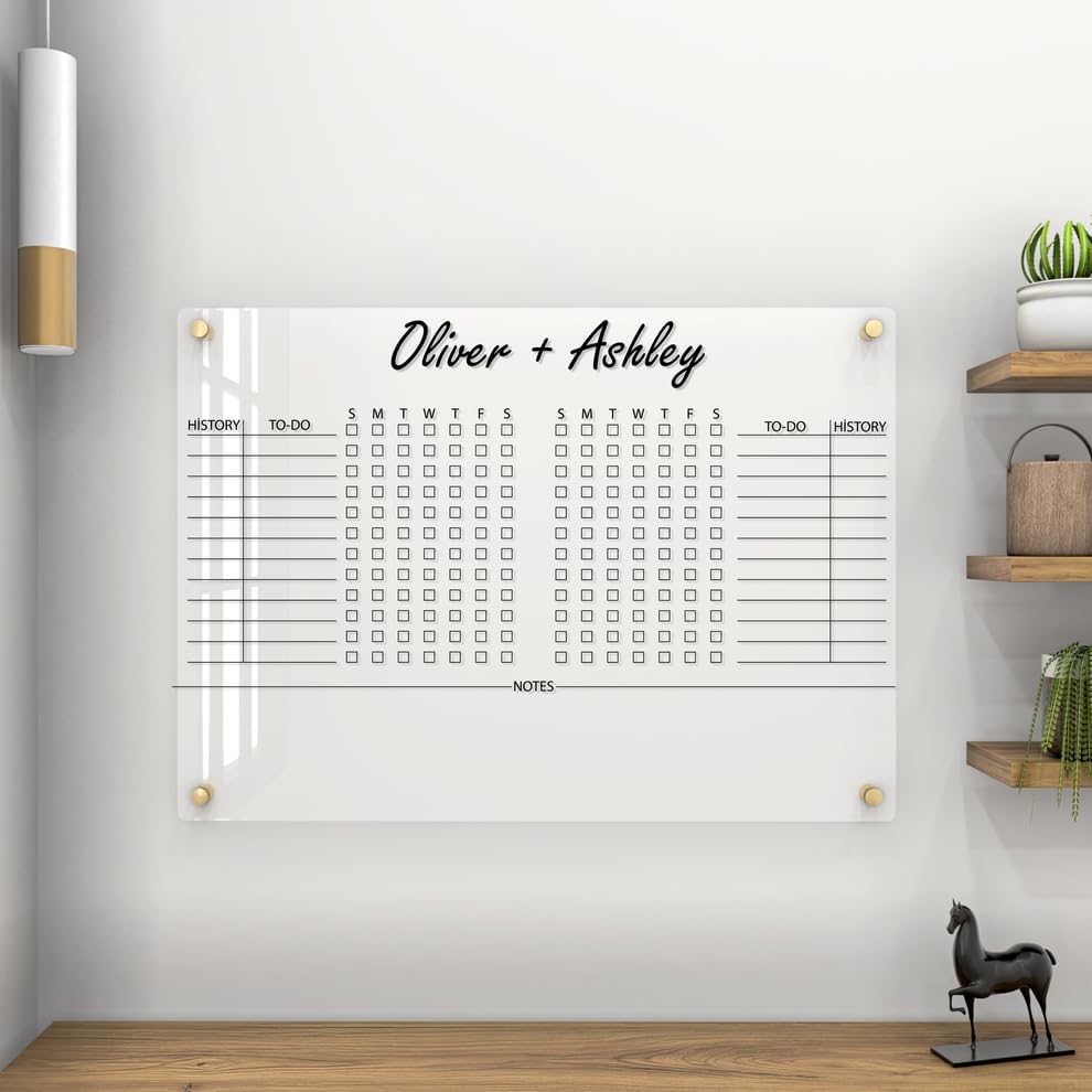 Personalized Acrylic Habit Tracker | Dry Erase Weekly Checklist & Notes Board | 5mm Clear Wall-Mounted To-Do List & Productivity Planner | Home, Office, Couples, Partners | (28"x20")