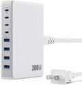 200W USB C Charger Block,GaN IV Charging Station 8 Ports,QC4.0 Fast Charging Station Hub+PD 65W USB C Laptop Charger Adapter Compatible with MacBook Air/Pro,DELL,iPhone 17/16/15,iPad,Steam Deck-White