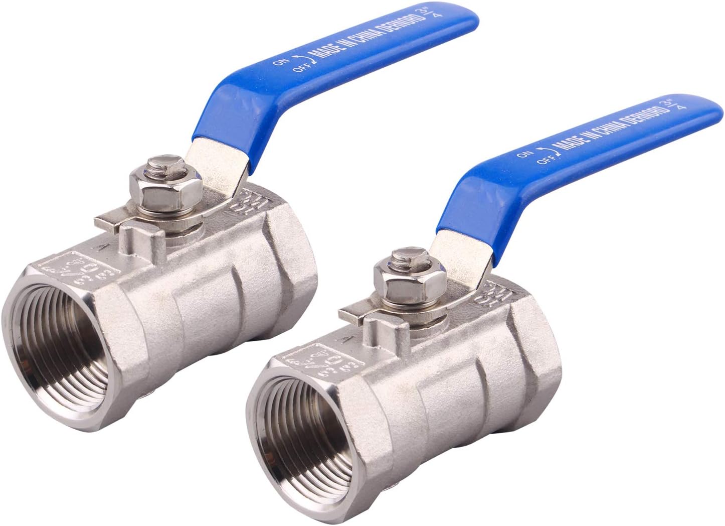 DERNORD Stainless Steel 3/4 Inch Ball Valve 1PC Type NPT Standard Port for Water, Oil, and Gas (Pack of 2)
