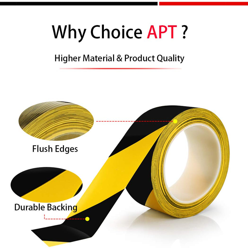 APT Premium Durable Black & Yellow Striped Safety Marking Tape (42 Rolls of 2" x 99Ft) Hazard Caution& Warning, Social Distancing, Warehouse & Gym Floor