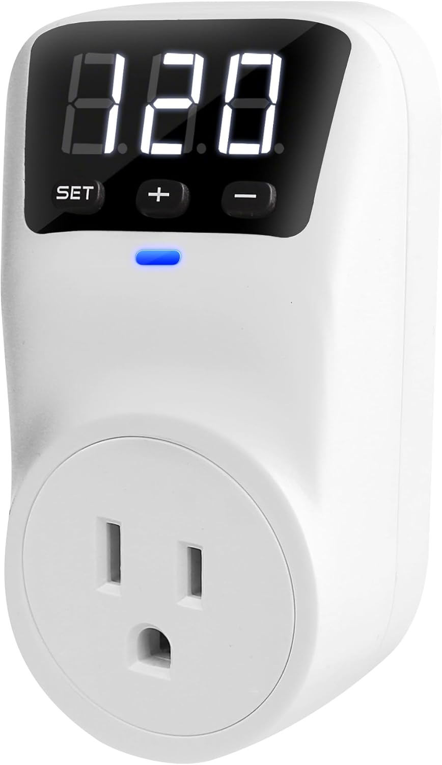 Smart Surge Protector Voltage Stabilizer Fireproof UL94V-1 Wall Mount Surge Protector Outlet for Refrigerator, TV & Heavy-Duty Appliances w/Real-Time Monitoring & Custom Voltage 80V-140V