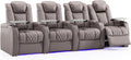 Weilianda Home Theater Seating Top Grain Leather Zero Gravity Recliner Chair Power Headrest Recline Movie Seat Gaming 7 Colors Mood Light Sofa with Tray Table USB Charge Row of 4 Grey