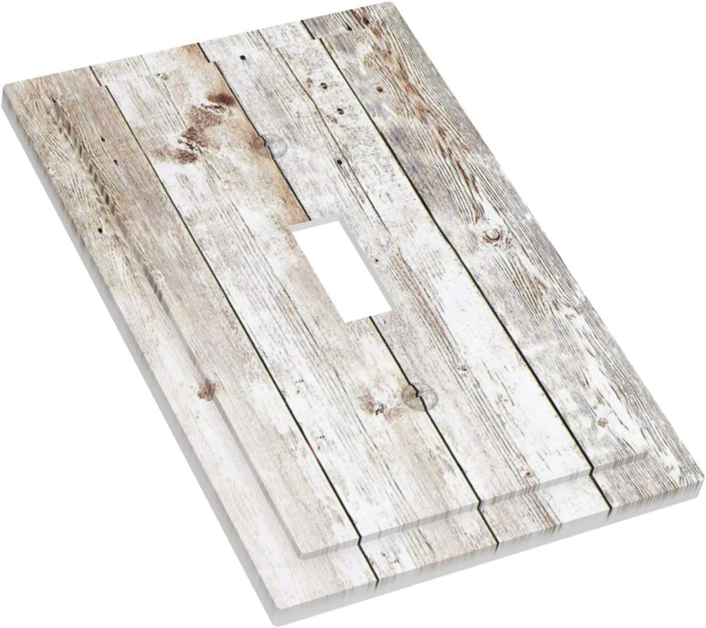 Vintage Light Wood Retro Rustic White Gray Oak Print Decorative Light Switch Cover 1 Gang Single Toggle Device Electrical Faceplate Switchplates Decorator Outlet Wall Plate for Farmhouse Home Decor