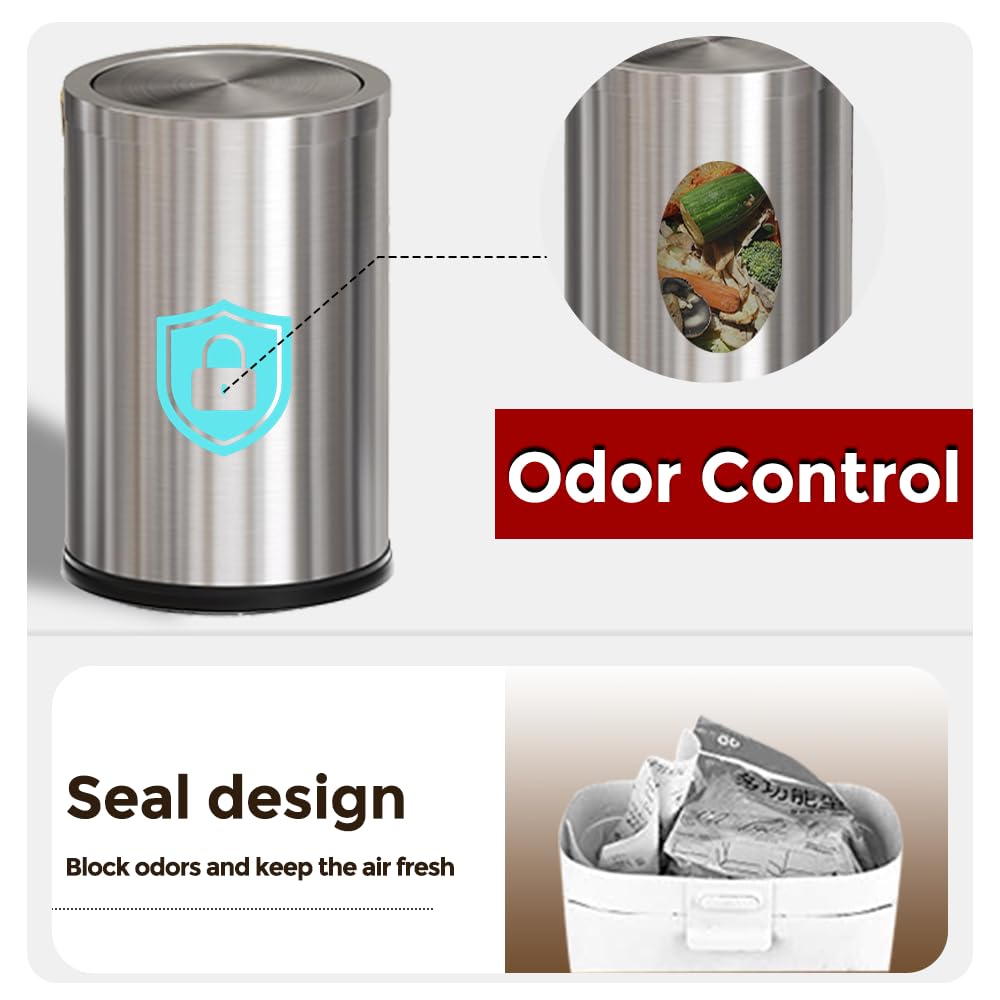 Stainless Steel Garbage Can with Lid,Small Bathroom Trash Can with Flipping Lid for Bathroom,Hotel,Office,Laundry【Perfect Christmas Gift】(Sliver)
