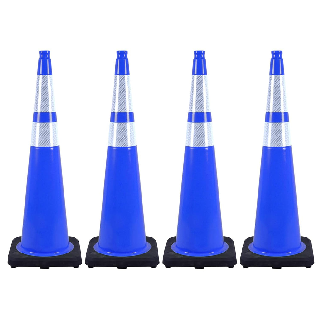 4 Pack 36 Inch Blue Traffic Cones Black Base, Tall Durable Safety Cones for Driveway Control, Event Organization, Construction Zones (4, Blue, 36 Inch)