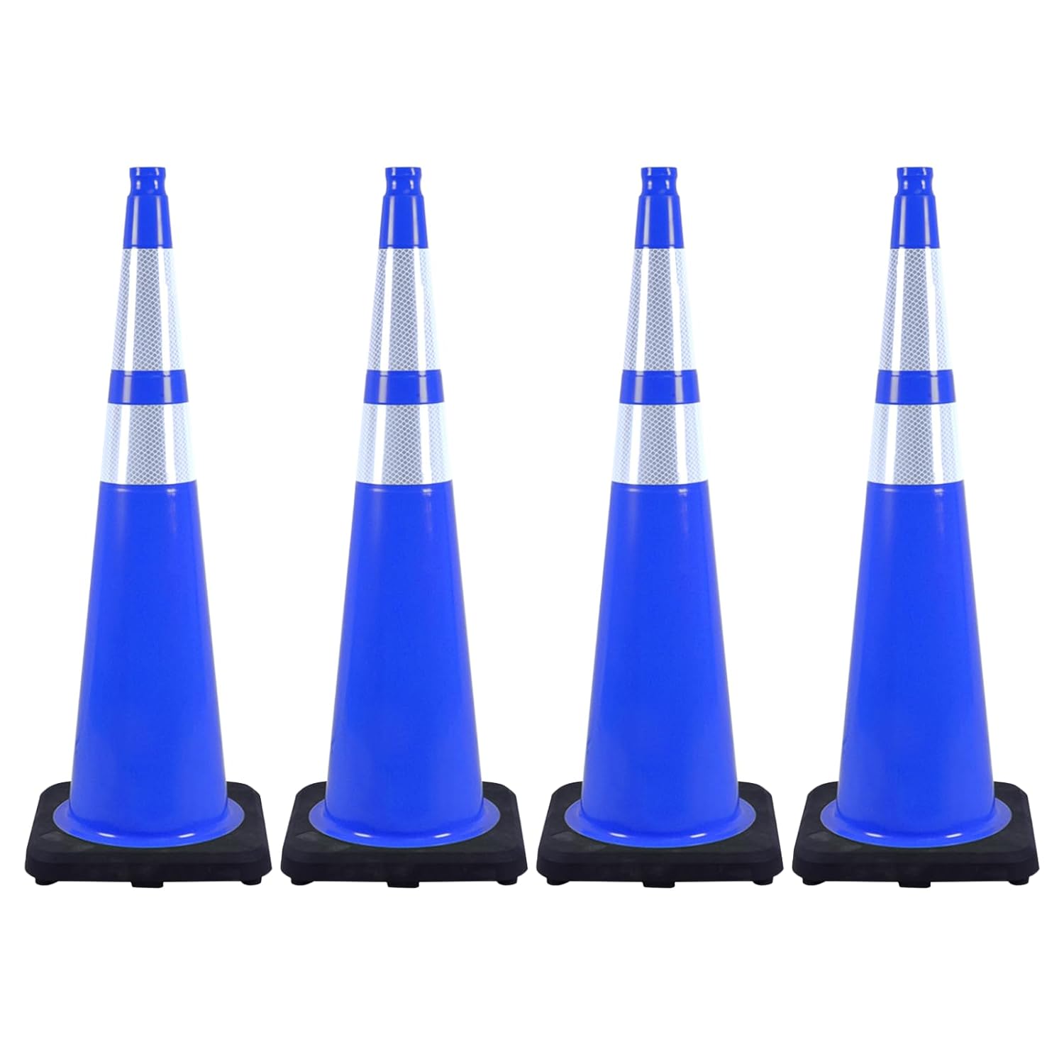 4 Pack 36 Inch Blue Traffic Cones Black Base, Tall Durable Safety Cones for Driveway Control, Event Organization, Construction Zones (4, Blue, 36 Inch)