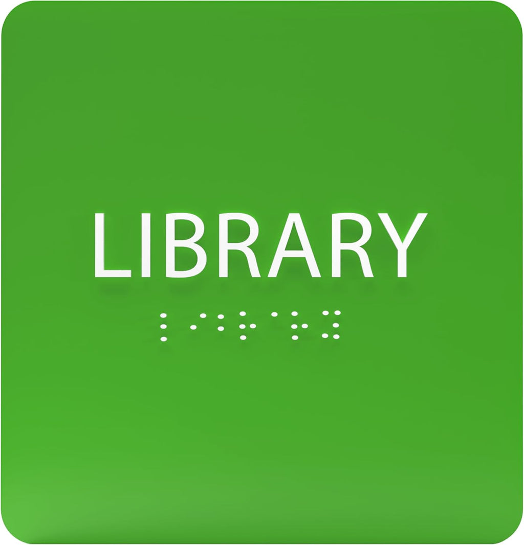 6" X6" Library Sign - ADA Compliant Tactile Graphics Grade 2 Braille Text Acrylic Wall Sign - Quiet zone, Information Convey, Group Study Room Door Signs for Office, School, Home