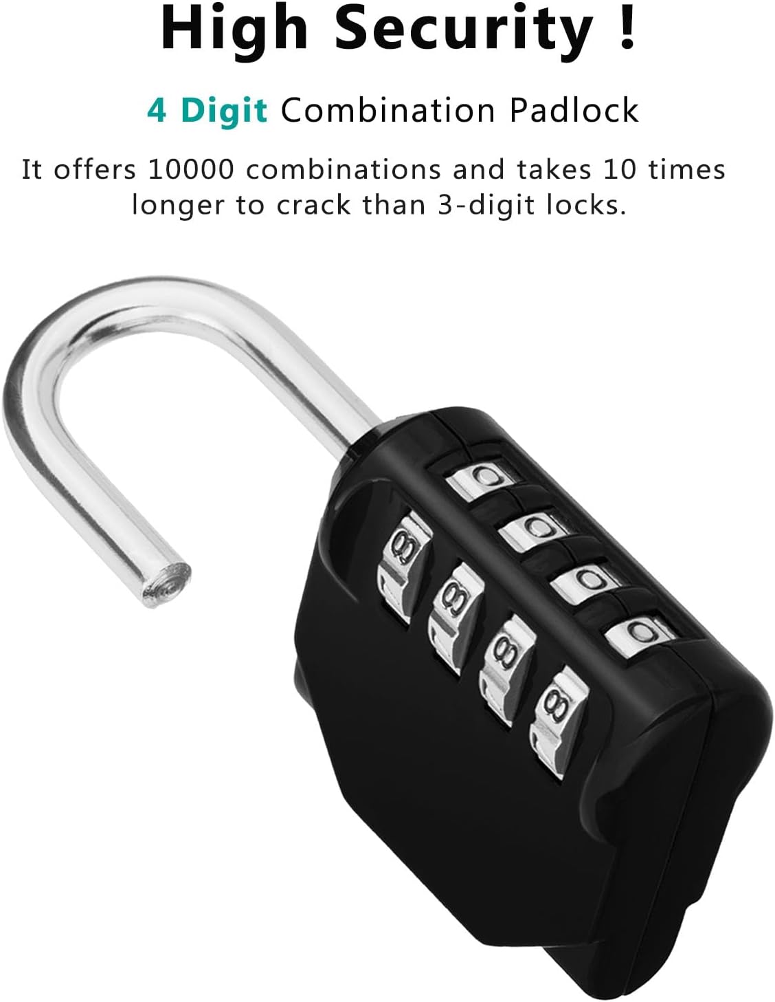 ZHEGE Padlock, Combination Lock 4 Digits, Outdoor Padlock Weatherproof for Gym Locker, Garden Fence Gate (Black)