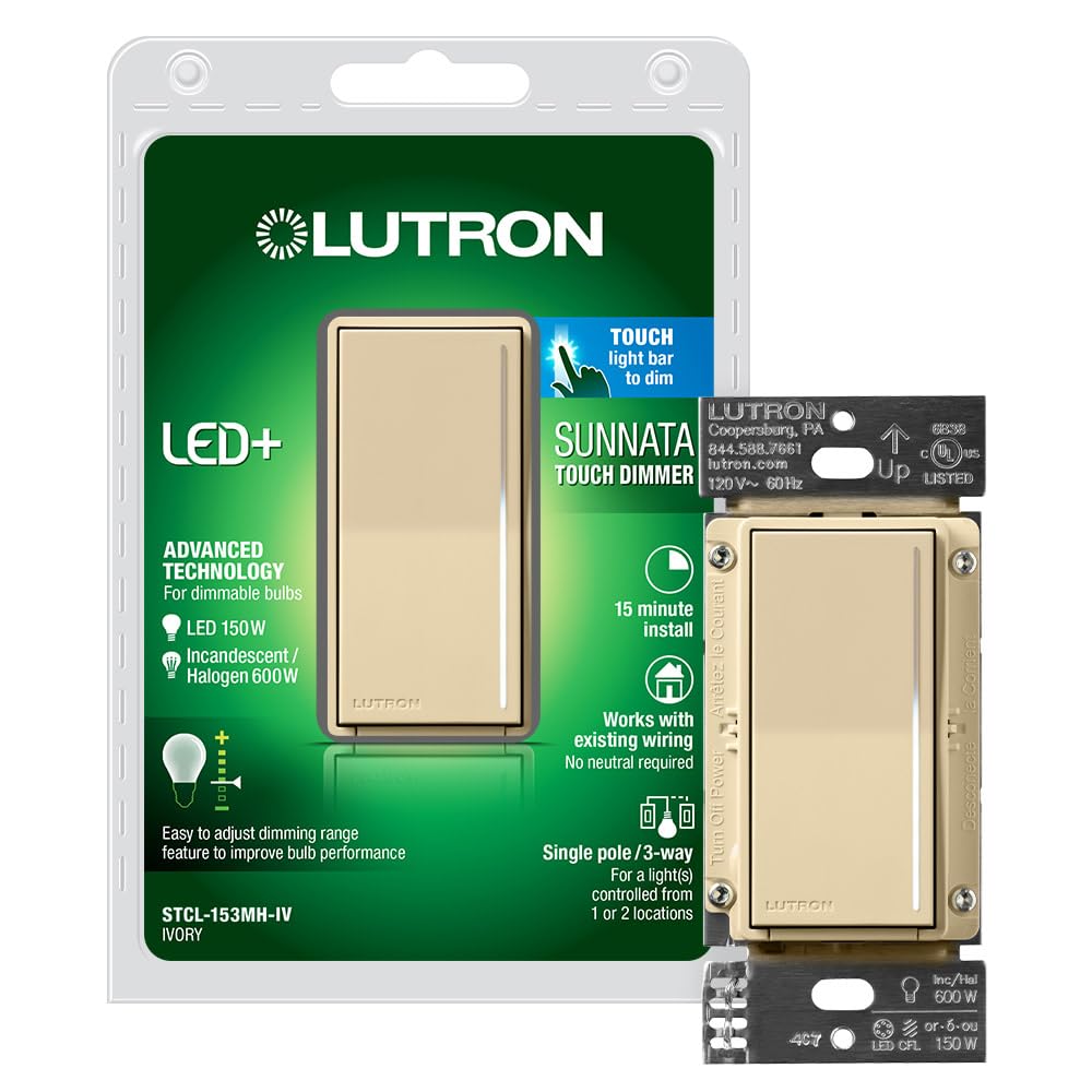 Lutron Sunnata Touch Dimmer Light Switch, LED+ Advanced Technology for LED and Incandescent, 3 Way/Multi Location, STCL-153M-IV, Ivory