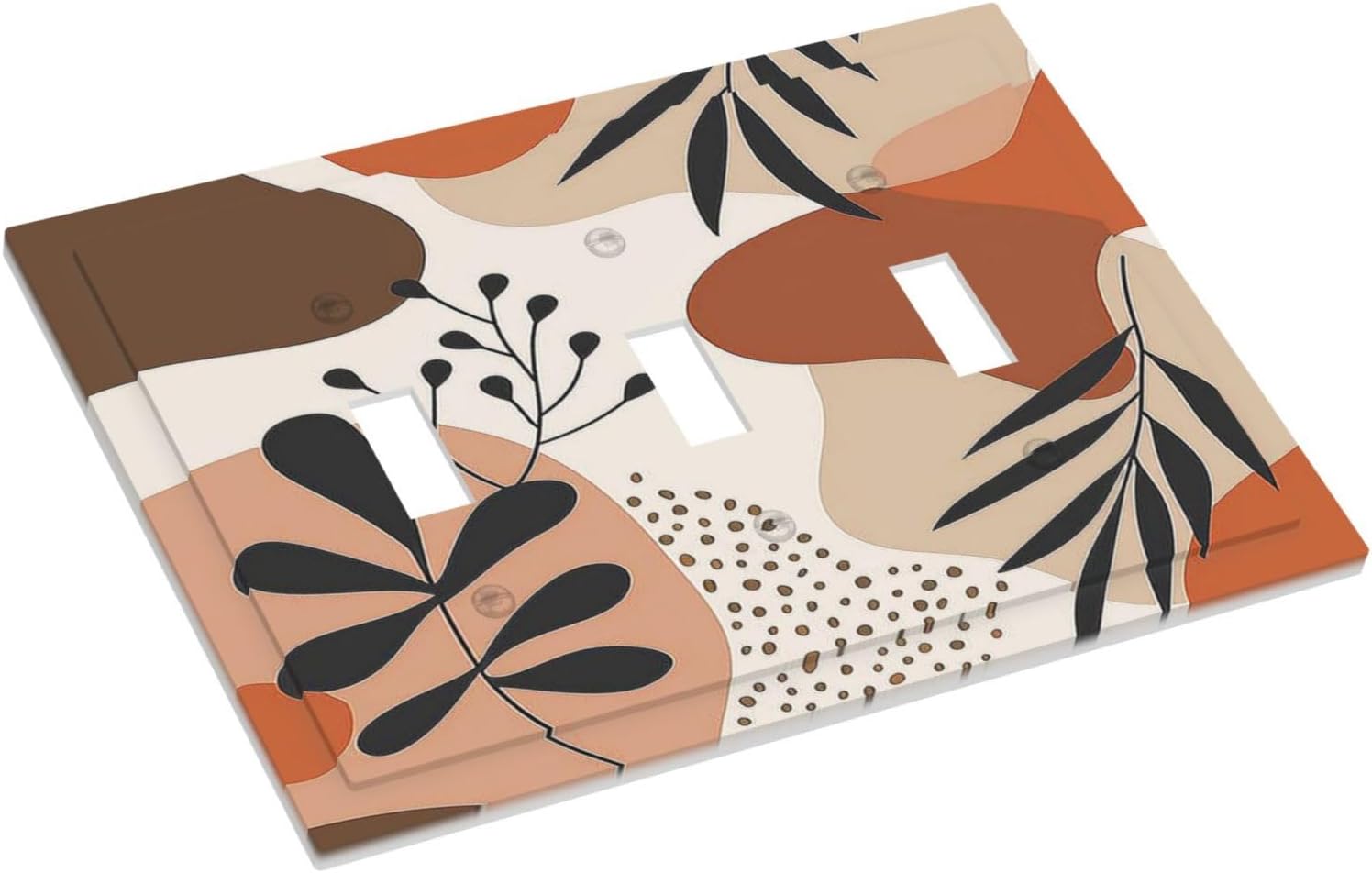 Decorative Switch Plates Boho Botanical Orange Green Beige Minimalist 3 Gang Wall Plate Triple Toggle Light Switch Cover Faceplate Electrical Wall Panels for Bedroom living Room Decor