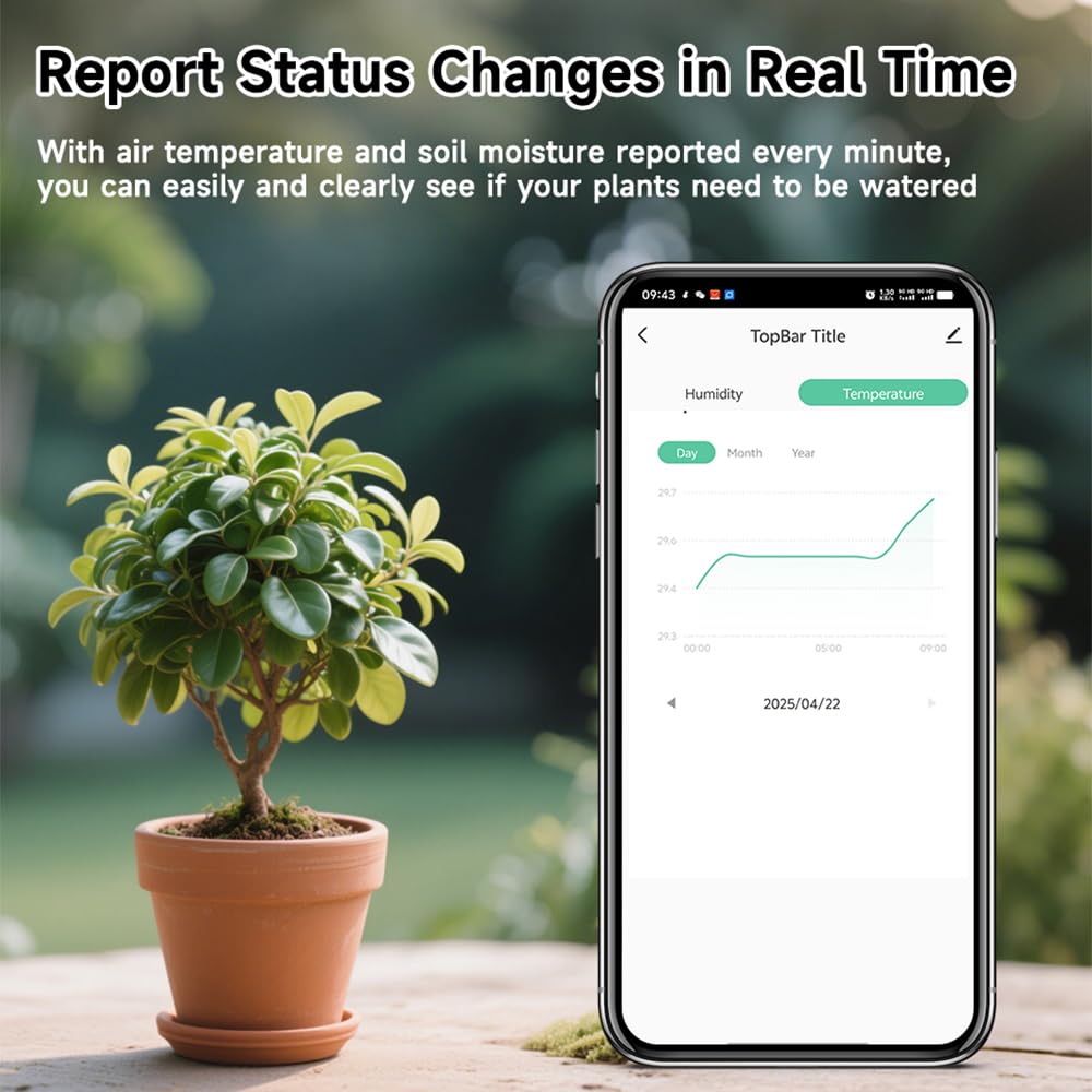 Smart Soil Tester Sensor,2.4G WiFi Humidity Meter and Temperature Tracker for Indoor Plants and Gardening, Real-time Notifications and app Control by Tuya/Smart Life,No Hub Required