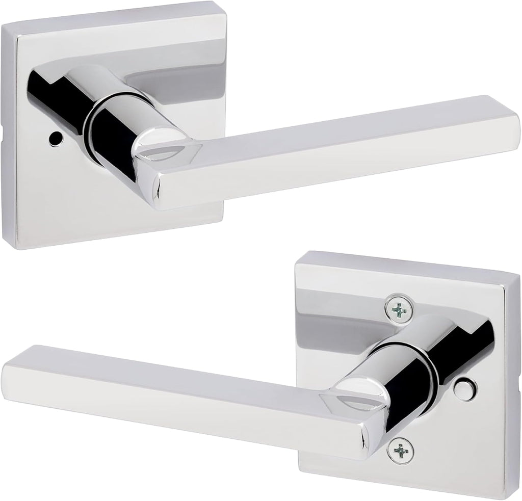 Kwikset Halifax Interior Privacy Door Handle with Lock, Door Lever For Bathroom and Bedroom, Polished Chrome Reversible Keyless Push Button Lock Door Lever