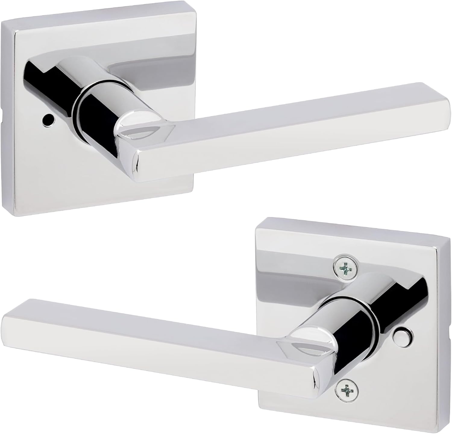 Kwikset Halifax Interior Privacy Door Handle with Lock, Door Lever For Bathroom and Bedroom, Polished Chrome Reversible Keyless Push Button Lock Door Lever