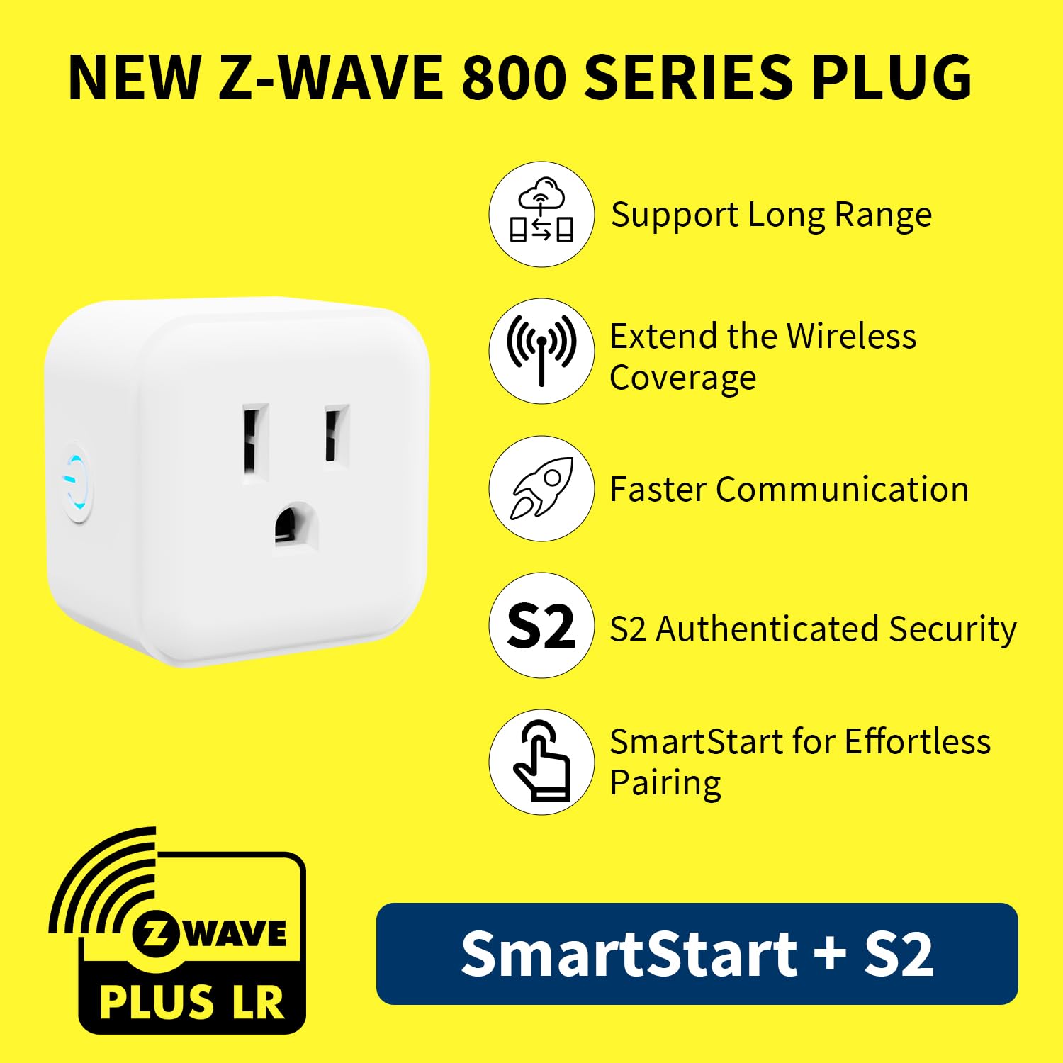 Minoston Z-Wave Plug Outlet 800 Series, Zwave Mini Smart Plug in Socket, 15A, Z-Wave Hub Required, Built-in Repeater and Range Extender, Compatible with SmartThings, Wink, FCC and ETL Listed (MP21Z)