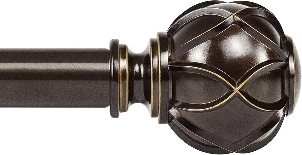 KAMANINA 1 Inch Curtain Rod Telescoping Single Drapery Rod 36 to 72 Inches (3-6 Feet), Antique Bronze Curtain Rods for Windows 24 to 68 Inches, Netted Texture Finials