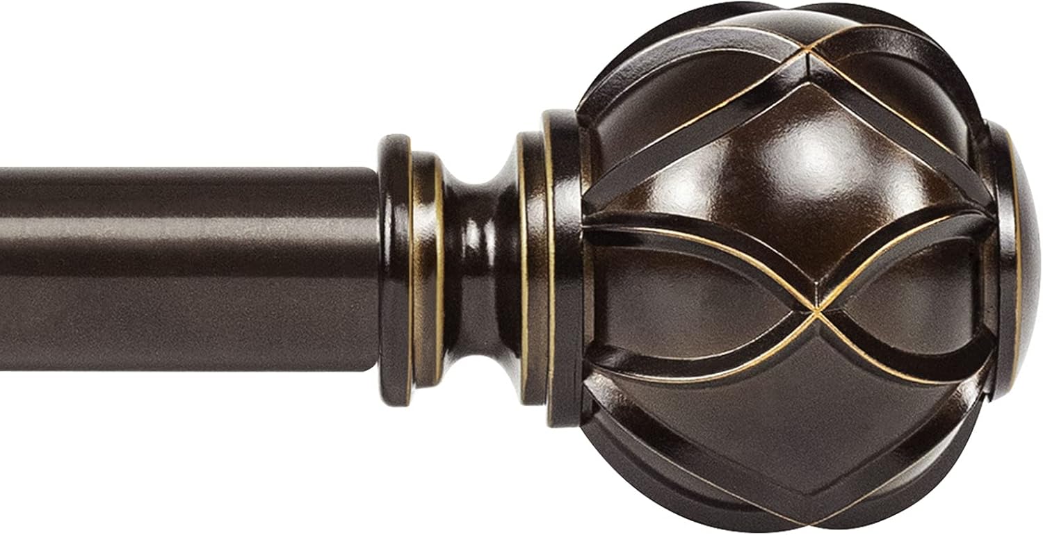 KAMANINA 1 Inch Curtain Rod Telescoping Single Drapery Rod 36 to 72 Inches (3-6 Feet), Antique Bronze Curtain Rods for Windows 24 to 68 Inches, Netted Texture Finials