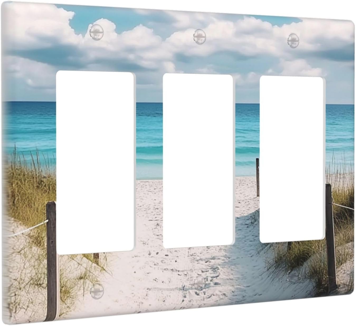 Decorative Outlet Covers Coastal Beach Ocean Seaside View 3 Gang Light Switch Cover Plate Triple Rocker Wall Plates for Electrical Outlets Switch Plate Covers for Bedroom Home Decor