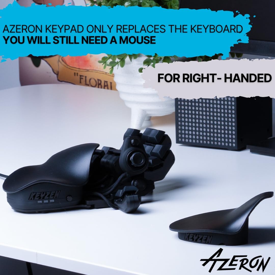 AZERON Keyzen – Keypad with 32 Fully Mappable Keys, 360° Hall-Effect Joystick, Macros, Adjustable Ergonomic Design, Cherry MX Switches, N-Key Rollover. (Black, Cherry MX Red)
