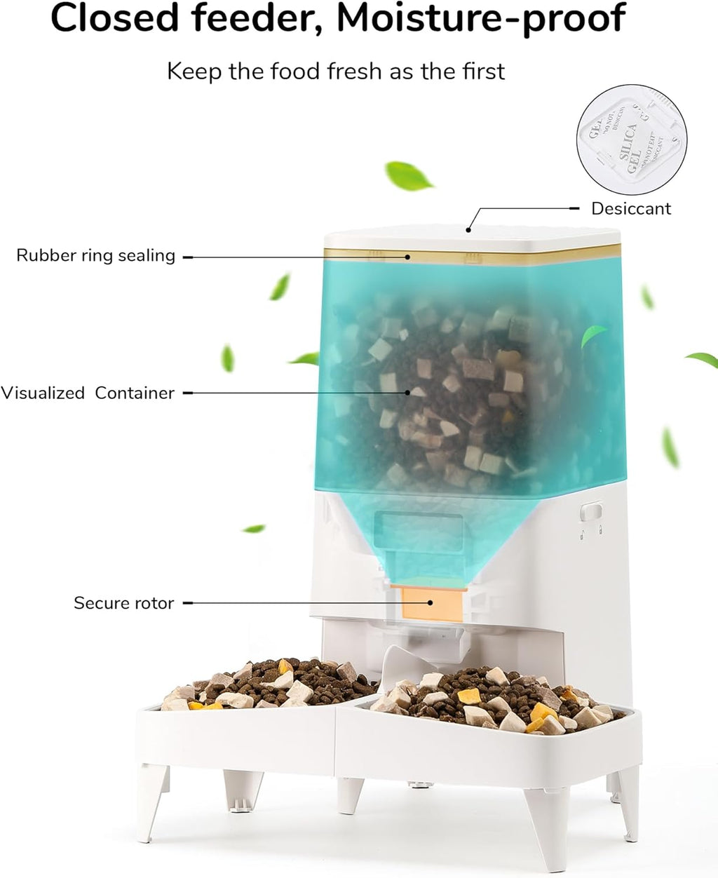 FUKUMARU Automatic Cat Feeder, WiFi Automatic Dog Feeder with Freshness Preservation, 5L Timed Cat Food Dispenser with Elevated Bowls, Up to 10 Meals Per Day