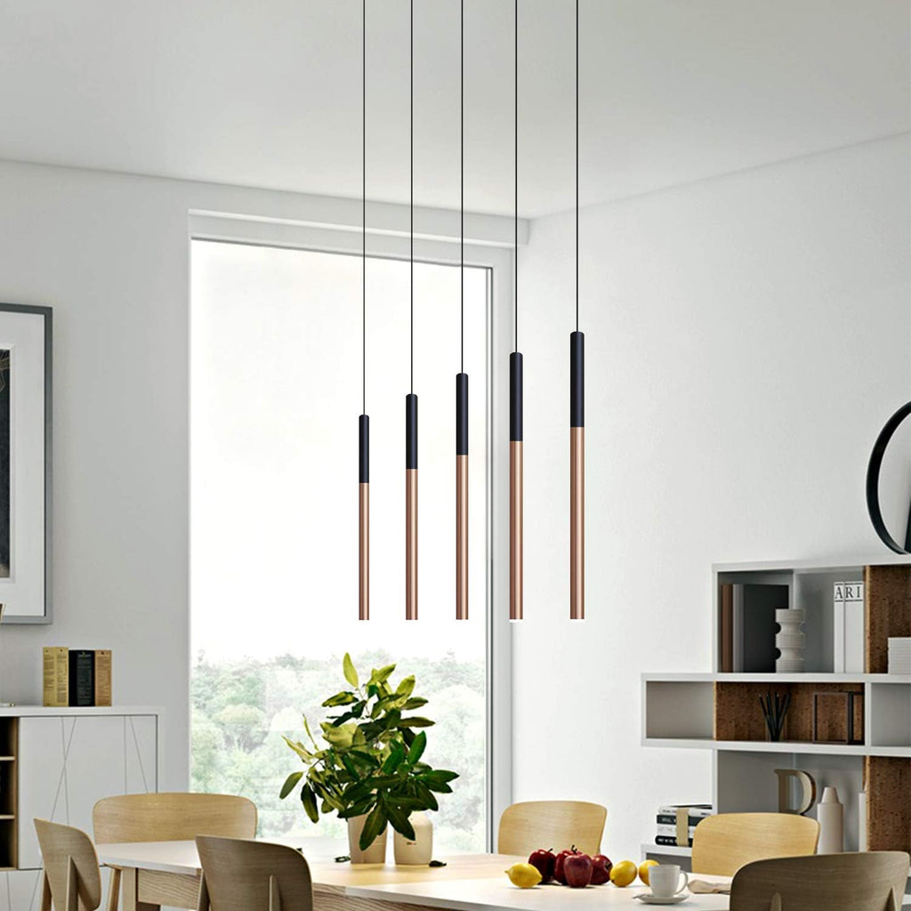 ALTAIR 5 Mini Pendant Lighting Black-Copper - LED Hanging Light Fixture for Kitchen Island, Bar, Foyer - Cluster Pendants - Dimmable, Adjustable Wire, Lamp Bulb Included