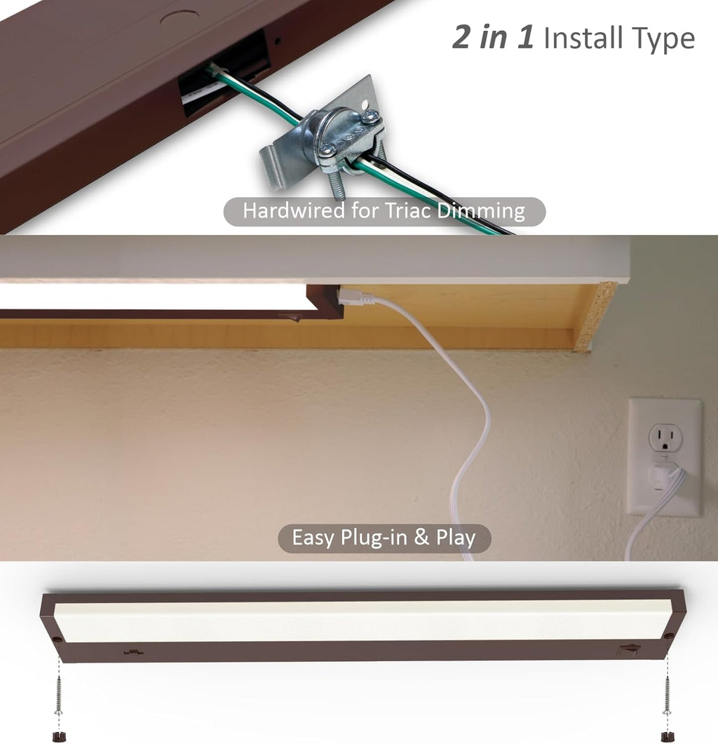 LED Under Cabinet Lighting Hardwired or Plug in, 12 Inch 6W, Dimmable 5 Color 2700K/3000K/3500K/4000K/5000K, Linkable Eyes Care Design Counter Lights for Kitchen, Sink, ETL Listed, Bronze