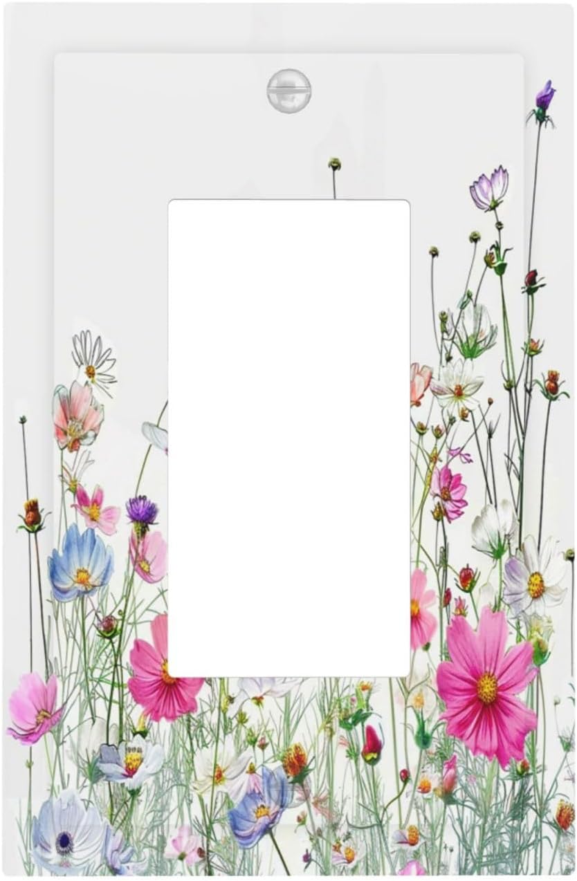 Decorative Outlet Covers Boho Colorful Flowering Plant Wild Flower 1 Gang Single Rocker Light Switch Cover Plate Wall Plates Gfci Faceplate For Bed Room Living Room Decor