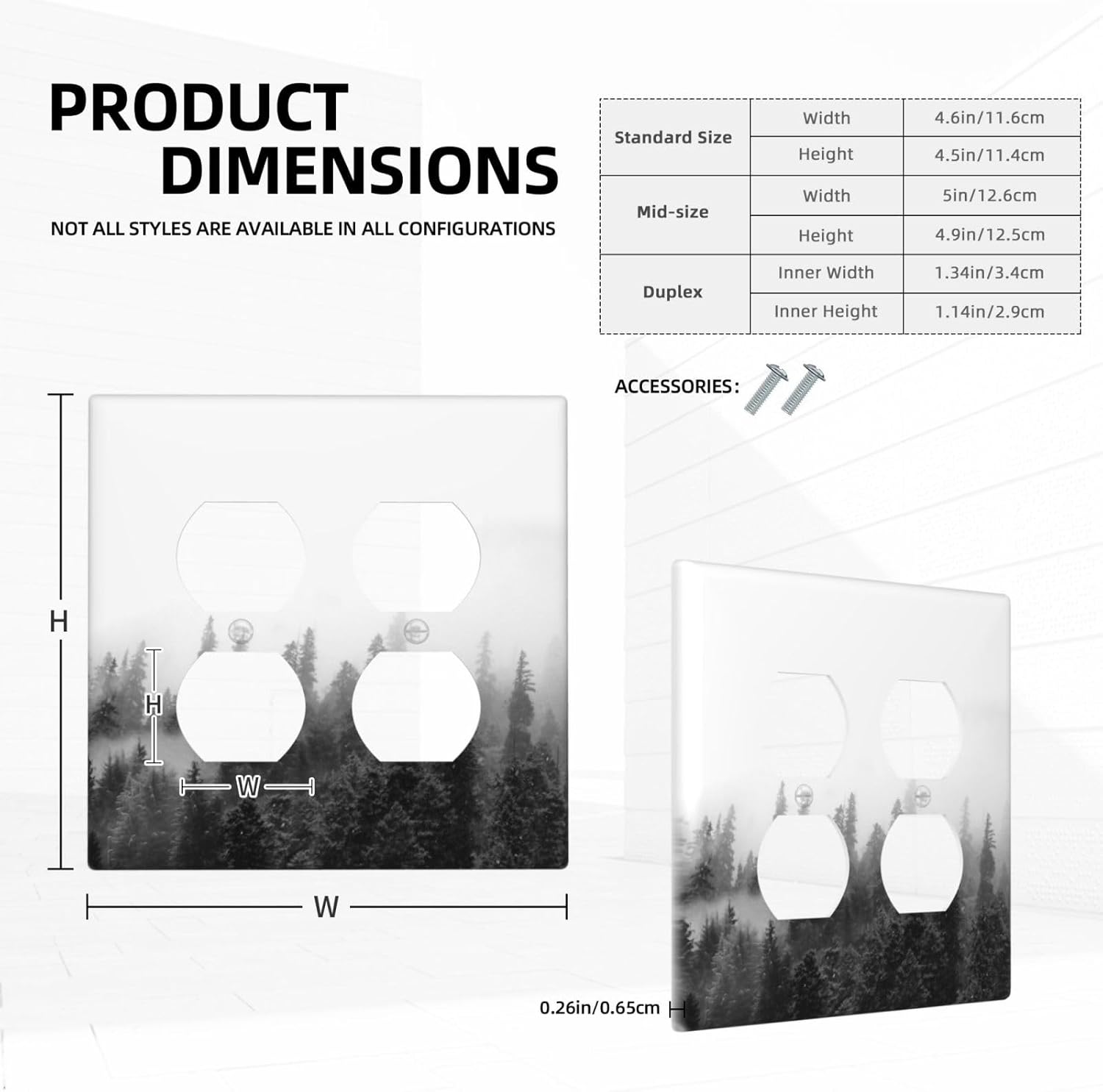 Outlet Covers Fores Black White Landscape Misty Woods 2 Gang Double Duplex Decorative Light Switch Covers Electrical Wallplates Socket Faceplate For Farmhouse Cabin Decor