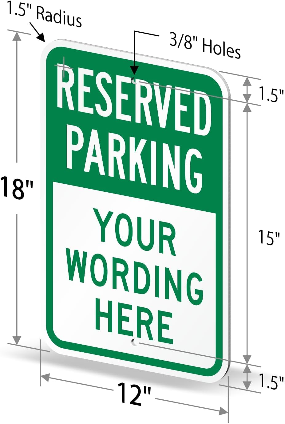 SmartSign 18 x 12 inch “Reserved Parking” Custom Metal Sign - Add Text, 63 mil Aluminum, 3M Laminated Engineer Grade Reflective Material, Green and White, Made in USA
