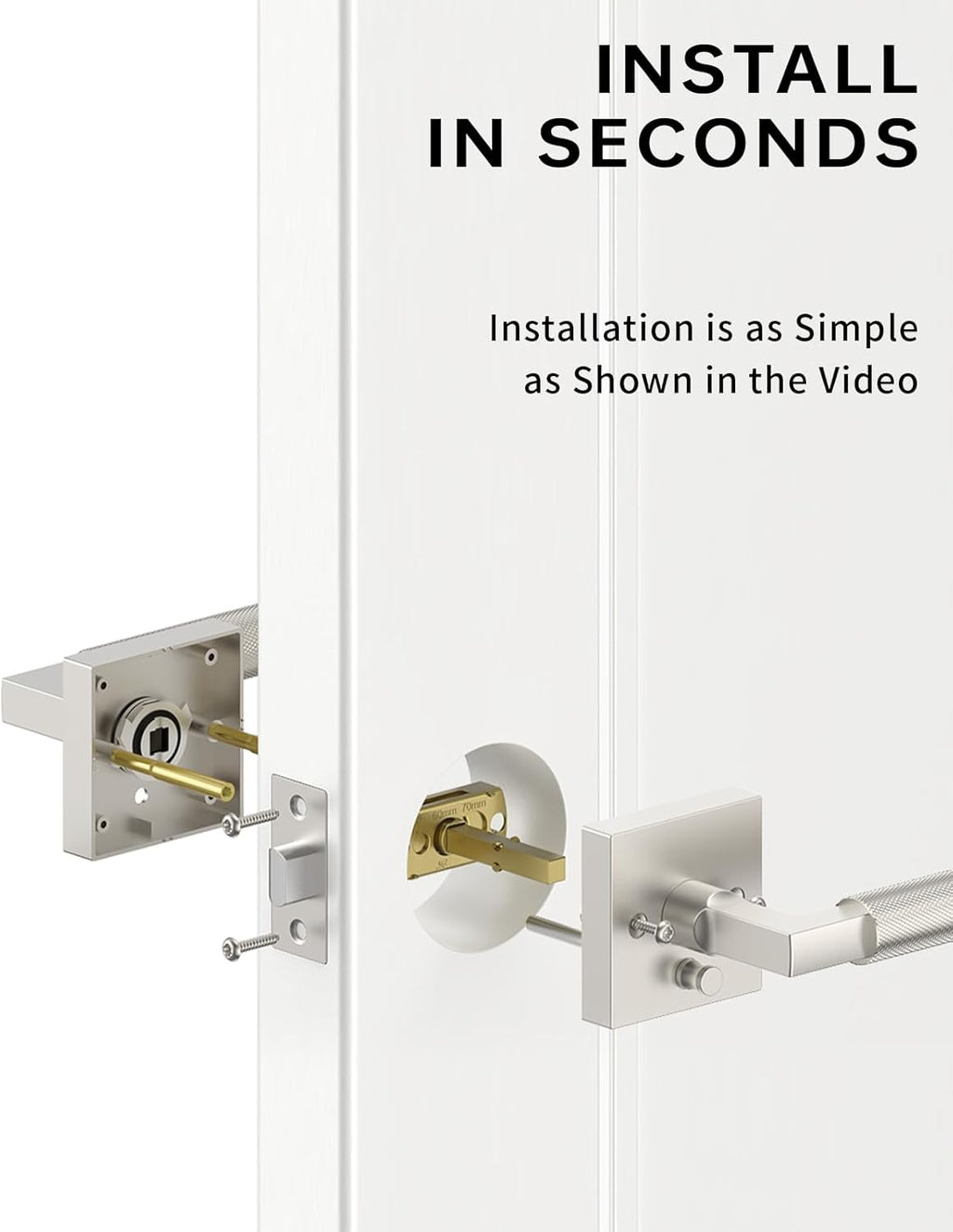 Asidrama 1 Pack Brushed Satin Nickel Privacy Door Handles, Door Lever with Door Knobs Indoor for Bedroom or Bathroom, Heavy Duty Door Handles Interior with Locks for Left Right Sided Doors