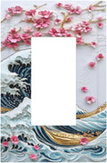 Decorative Outlet Covers The Great Wave Off Kanagawa With Sakura 1 Gang Single Rocker Light Switch Cover Plate Wall Plates GFCI Faceplate for Bedroom Bathroom Decor