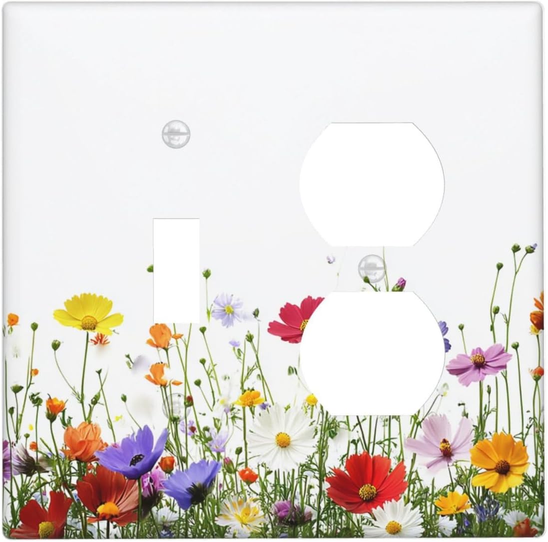 Wallplates Colorful Wildflowers Plant Floral Daisy 1 Toggle 1 Duplex Switch Plate Electrical Gfci Faceplate Decorative Light Switch Covers For Bed Room Living Room Decor
