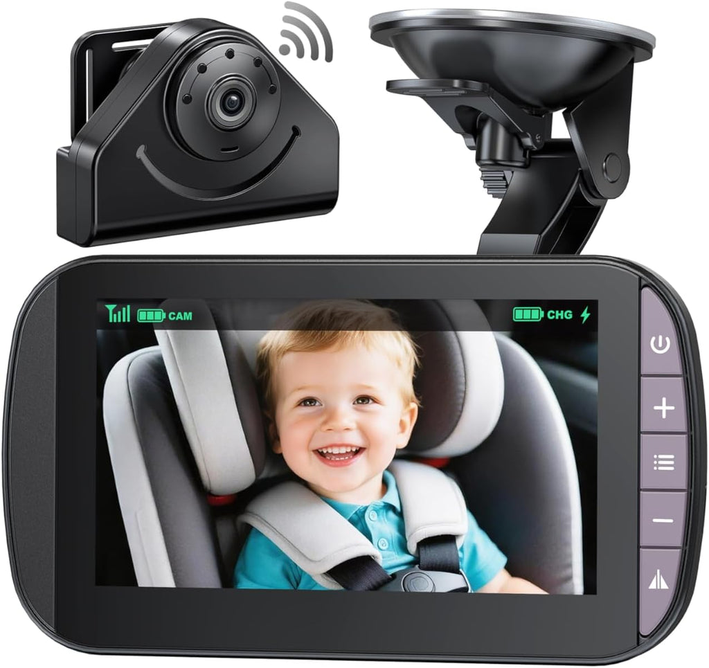 Wireless Baby Car Camera Monitor – 4.3 Inch Display with Rear Facing Car Seat Cameras, 1080P HD Night Vision IR-Cut, USB & Battery Powered Plug and Play Backseat Baby Monitor for Infant Toddler Safety