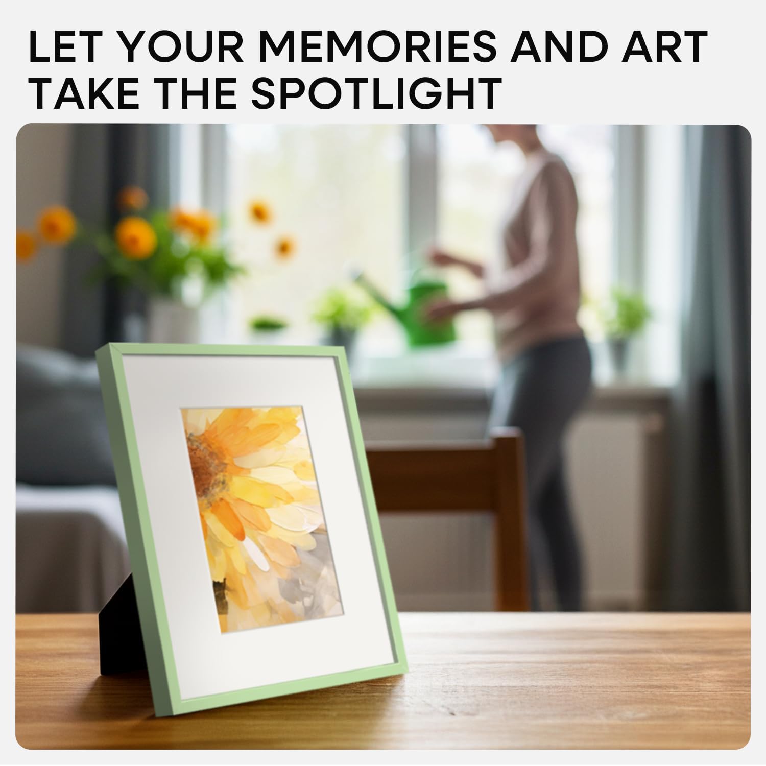 Homeforia 8x10 Picture Frame Sage Green, High End Metal 8 x 10 Poster Frames with Mat 5 by 7 Art, 10x8 Thin Frame Matted to 7x5 Photo, 8by10 Wall or Tabletop Frames, Tempered Glass, Wall Kit, Set of 2