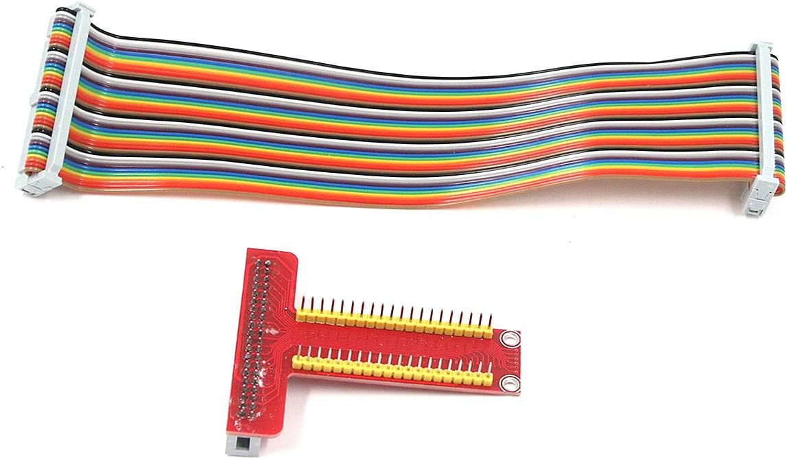 Quluxe 2 Set RPi GPIO Breakout Expansion Board + Ribbon Cable + Assembled T Type GPIO Adapter FC40 40pin Flat Ribbon Cable for Raspberry Pi B+ Kit