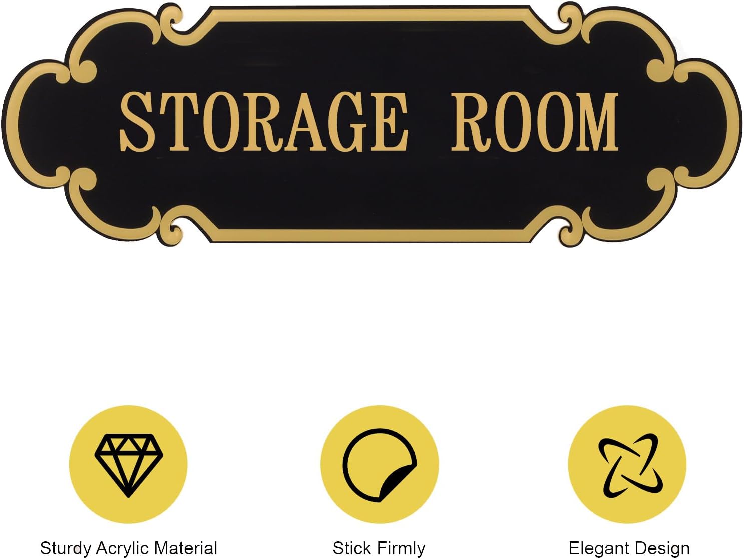 9x3 Inch Storage Room Sign Acrylic Self-adhesive Door Wall Signage for Home and Business (Black & Gold)