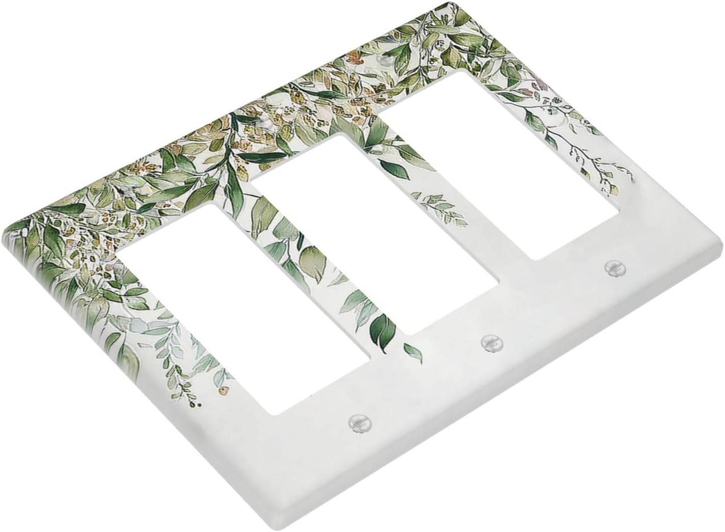 Light Switch Covers Sage Green Eucalyptus Watercolor Plant Leaves 3 Gang Rocker Electrical GFCI Decorative Triple Outlet Wall Plate Cover Switchplate for Bedroom Bathroom Decor