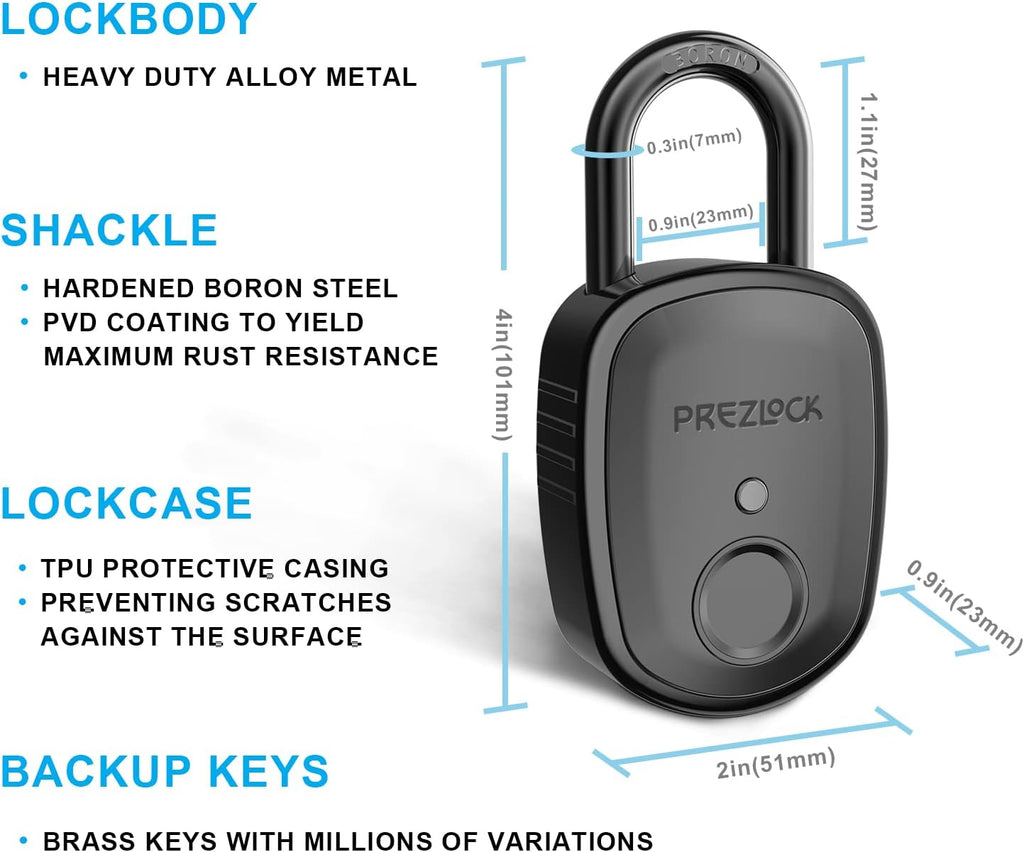Fingerprint Padlock with Key Backup, 2keys, Smart Padlock with Keyless Biometric, Suitable for Outdoor and Heavy Duty, IP65 Waterproof.