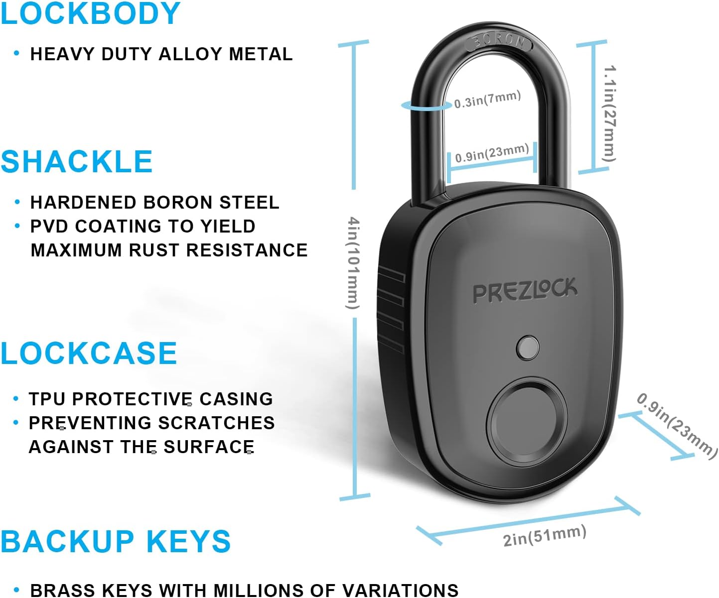 Fingerprint Padlock with Key Backup, 2keys, Smart Padlock with Keyless Biometric, Suitable for Outdoor and Heavy Duty, IP65 Waterproof.
