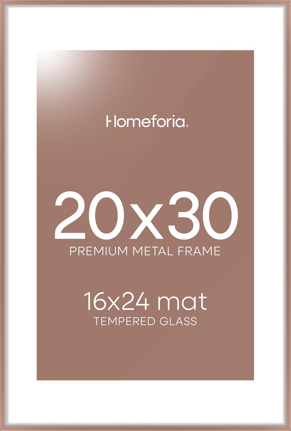 Homeforia 20x30 Poster Frame Mocha, High End Metal 20 x 30 Picture Frames with Mat 16 by 24 inch Photo, 30x20 Large Frame for Wall, 20x30 Thin Frame Matted to 16x24, Tempered Glass, Wall Kit, Set of 1