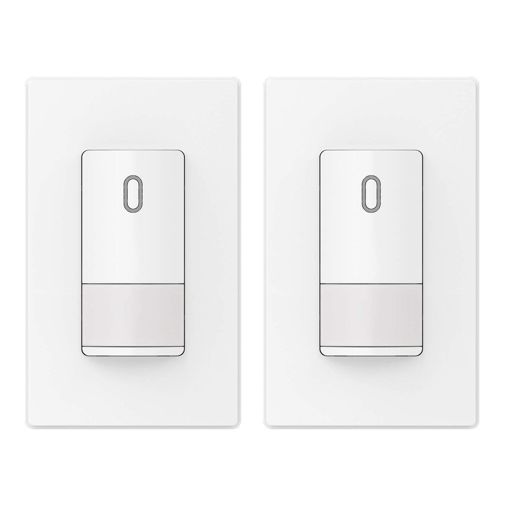 ELEGRP Single Pole Occupancy Motion Sensor Light Switch, PIR Infrared Motion Activated Switch, Need Grounding Wire, No Neutral Wire, for CFL/LED/Incandescent, with Plate, UL(2 Pack, Matte White)