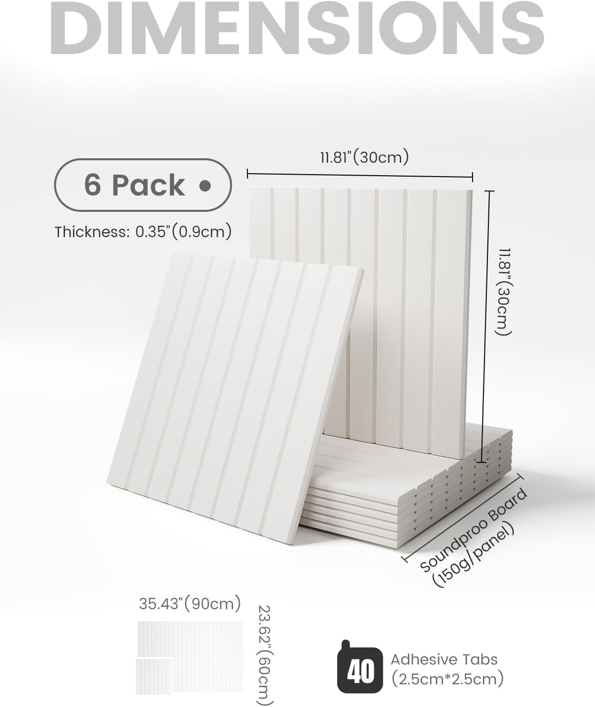 Large Felt Bulletin Board 36" x 24" Cork Board Alternative-6 Pack with 40 Safe Removable Adhesive Tabs, Cork Boards for Walls Cork Board for Home Office Classroom Pin Board (Milky White)