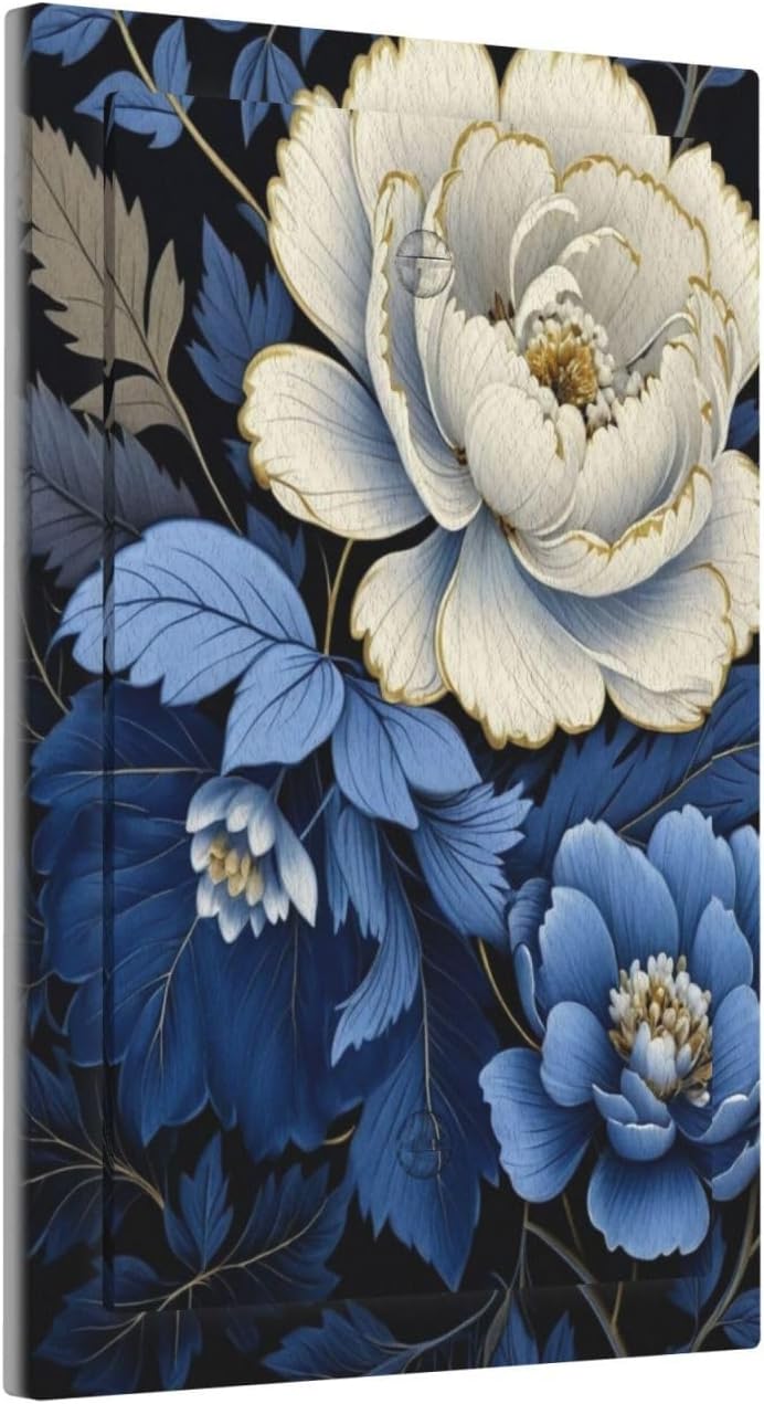 Blue White Flowers Light Switch Covers No Device Wall Plate 1 Gang Decorative Blank Switchplate Electrical Faceplate for Country Living Bedroom Decor