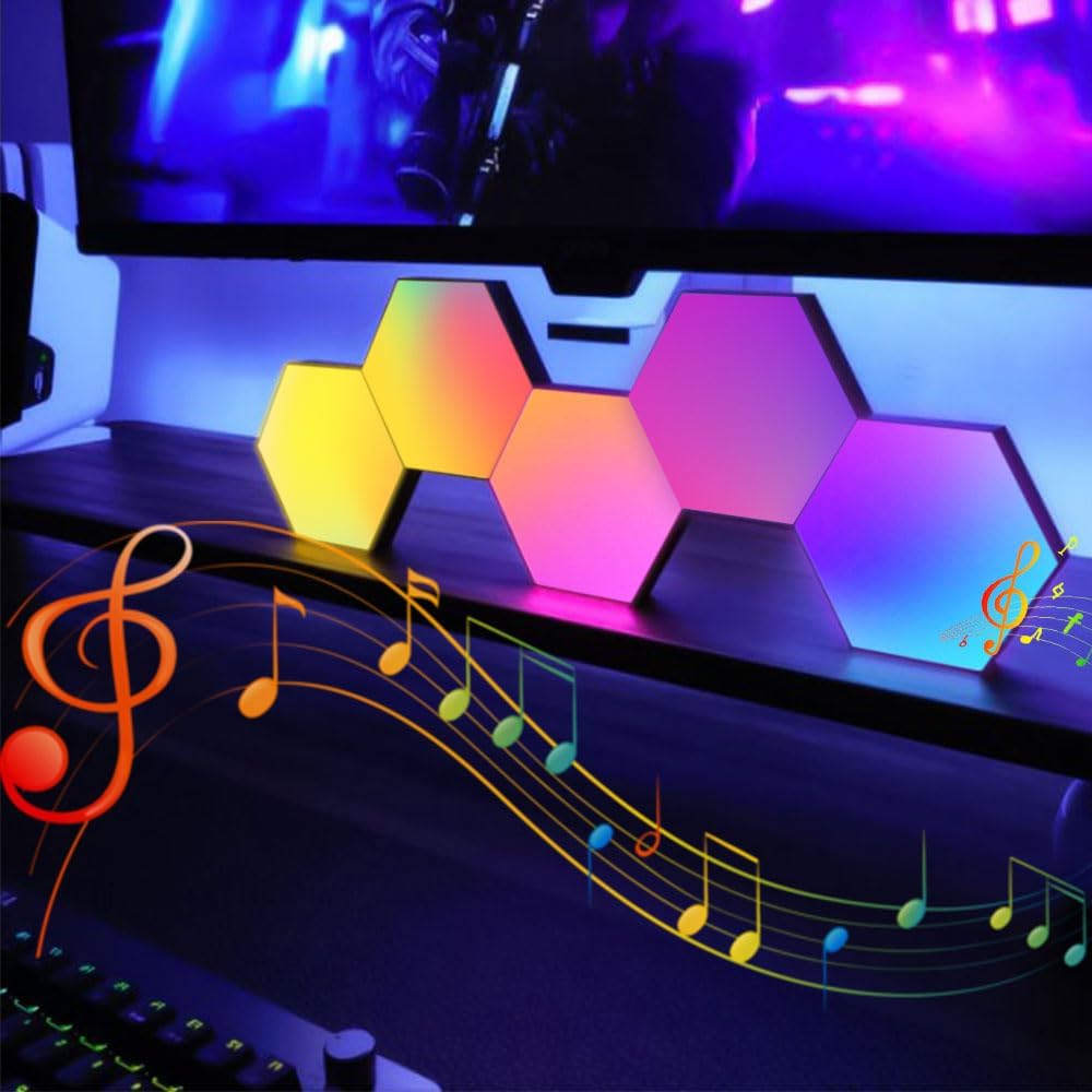 Hexagon LED Wall Light Panels: Smart RGB Color-Changing Hexagon Lights with App & Remote Control, Music Sync Mode,DIY Wall Decor for Bedroom, Gaming Room, Home Theater (8)