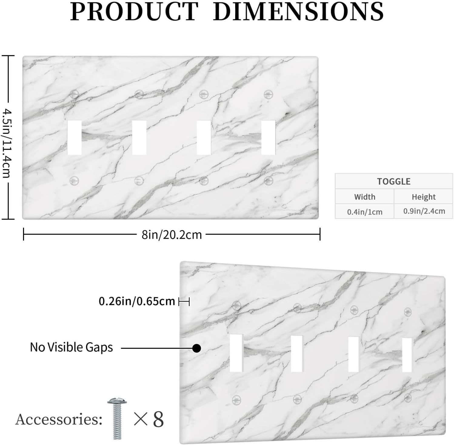 Decorative Light Switch Cover Plate Modern Grey Marble Texture 4 Gang Wall Plates for Electrical Outlets Quad Toggle Switch Plate Covers Outlet Covers Faceplate for Bedroom Home Decor