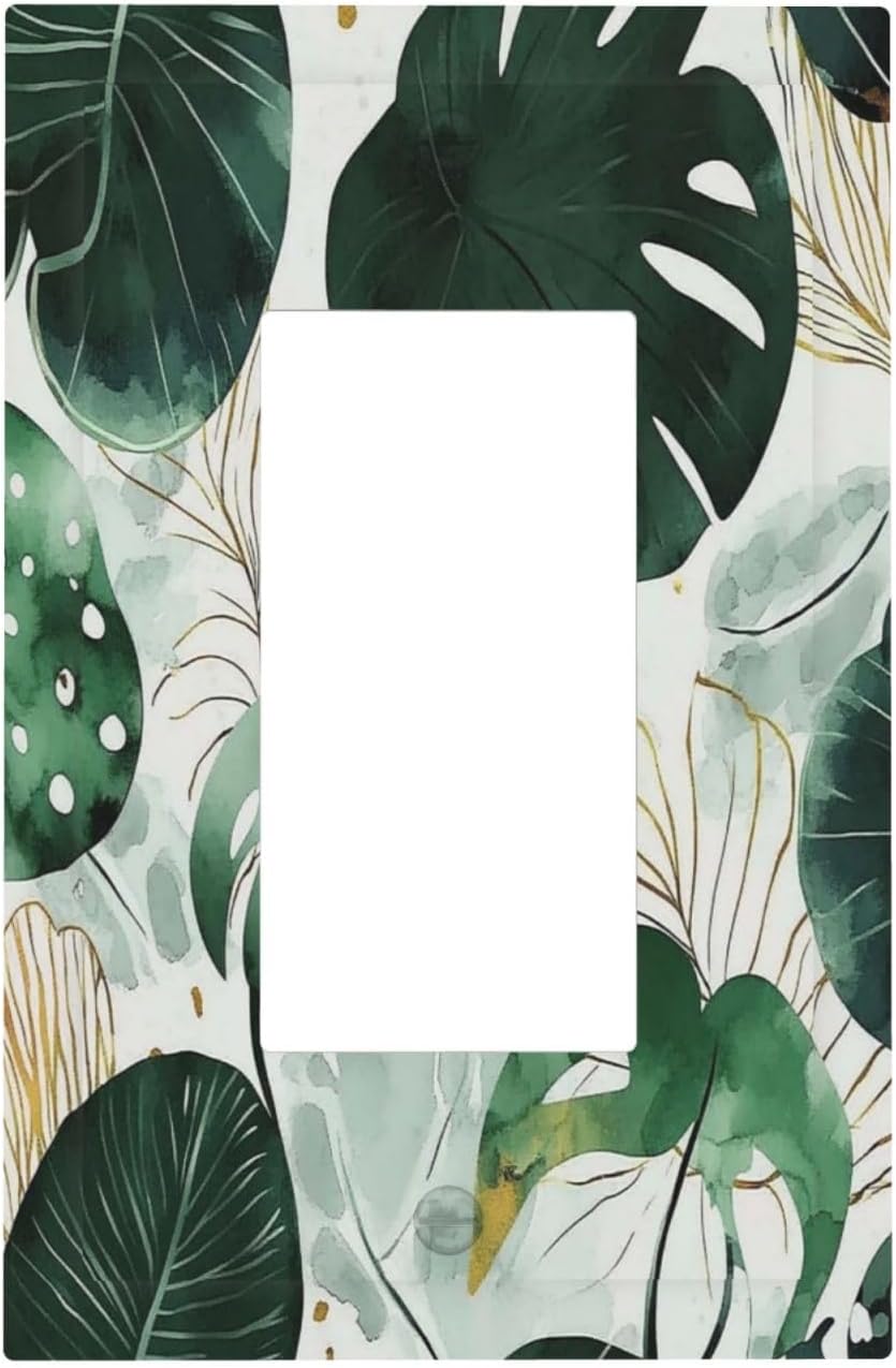 Boho Tropical Green Leaf Watercolor Banana Leaves Decorative Outlet Covers 1 Gang Single Rocker Light Switch Cover Plate Wall Plates Gfci Faceplate For Bed Room Living Room Decor