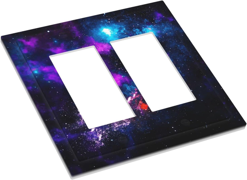 Outer Space Colorful Starry Sky Galaxy Planet Decorative Outlet Covers 2 Gang Double GFCI Rocker Electrical Wall Panels Light Switch Cover Plate for Bed Room Living Room Decor