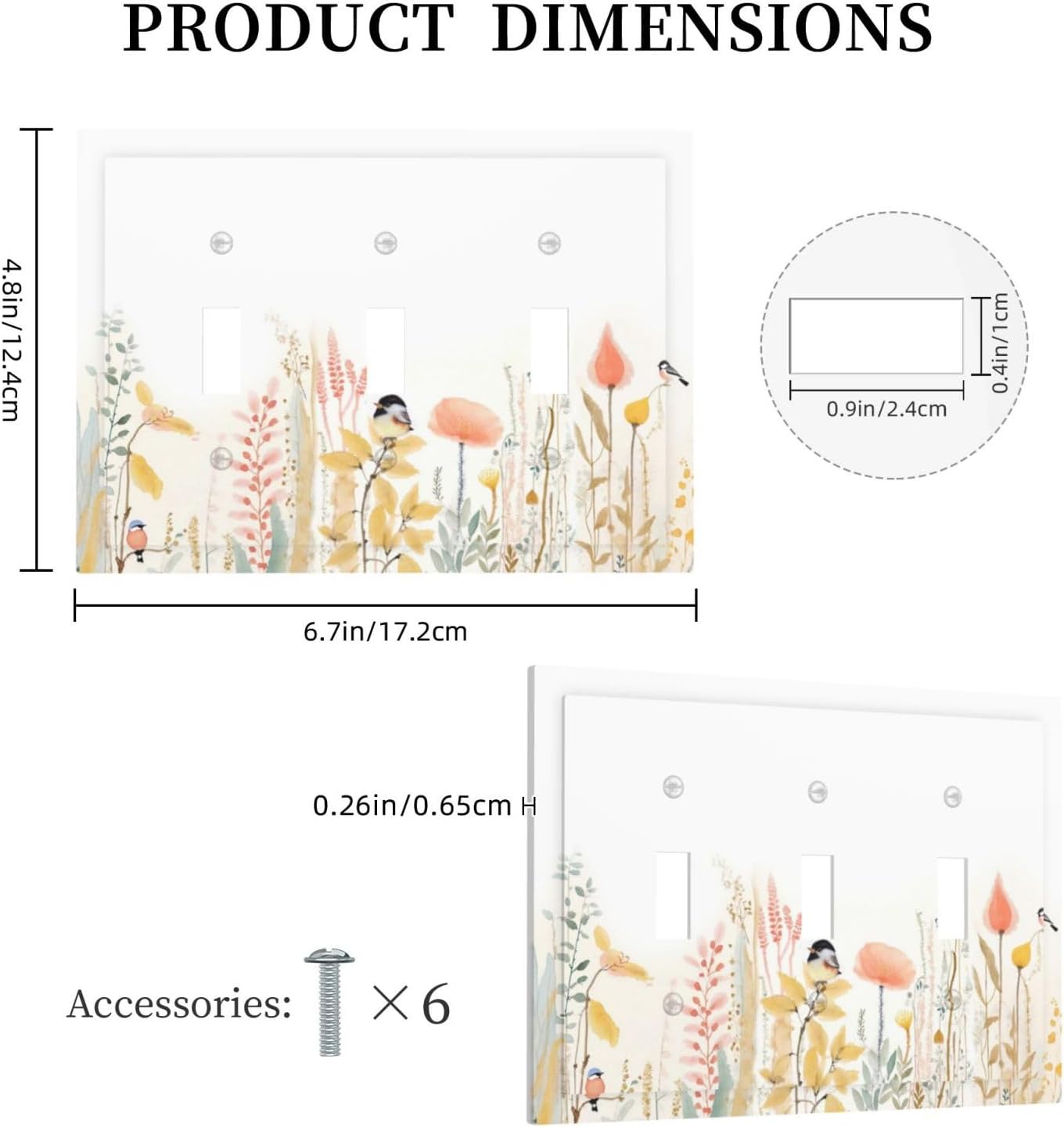 Decorative Switch Plates Colorful Floral Watercolour Cuddly Bird 3 Gang Wall Plate Triple Toggle Light Switch Cover Faceplate Electrical Wall Panels For Bed Room Living Room Decor